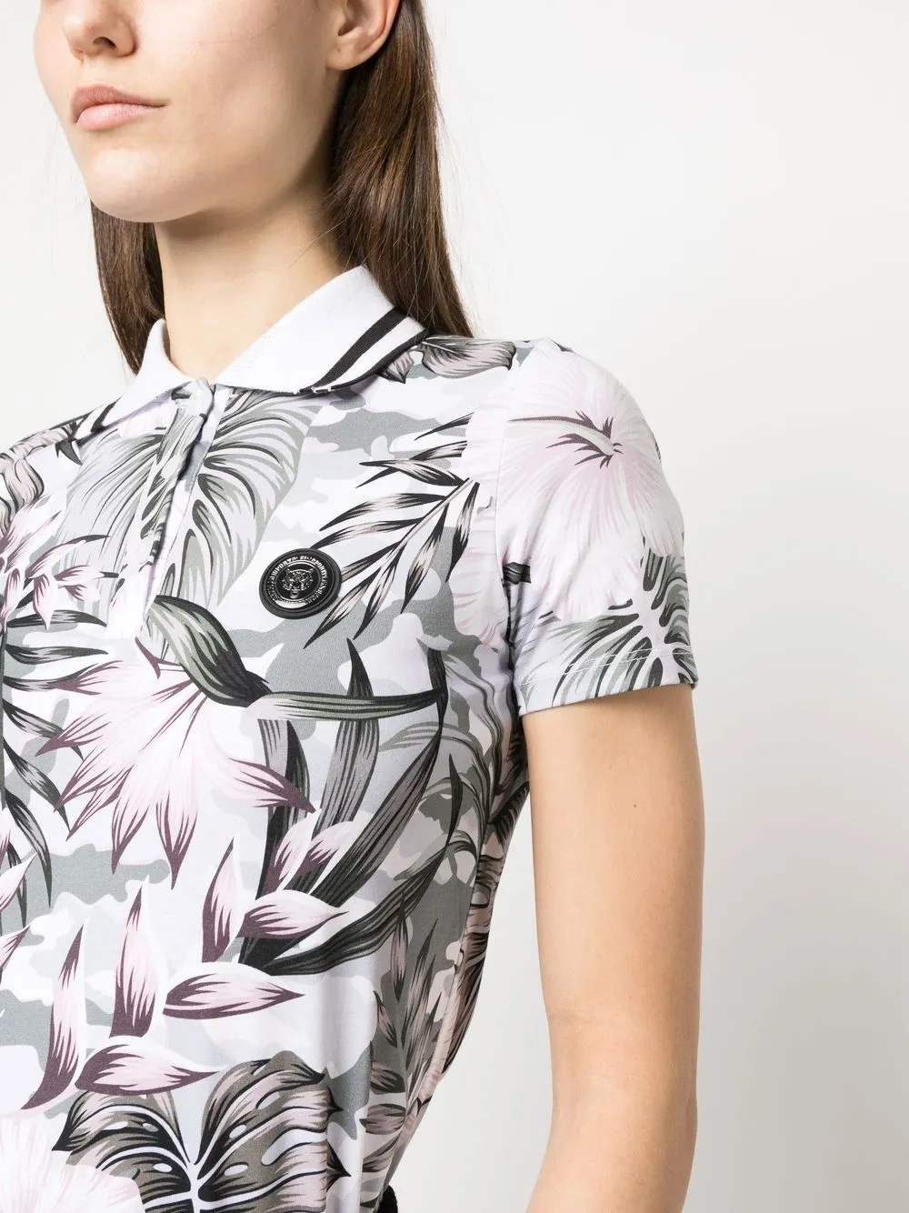 Plein Sport Floral-print Polo Shirt In Black