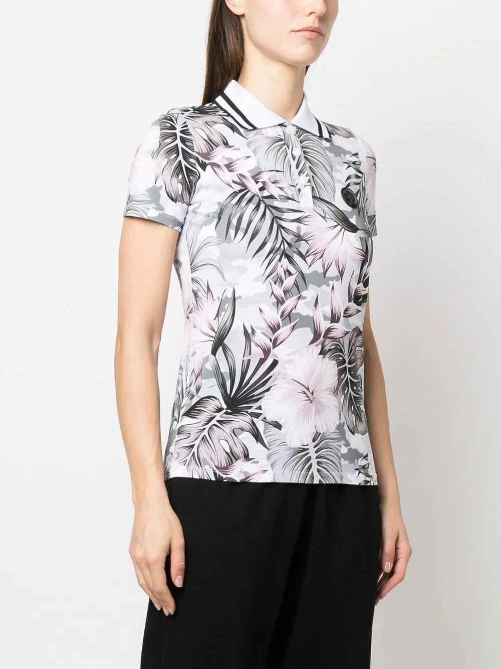 Plein Sport Floral-print Polo Shirt In Black