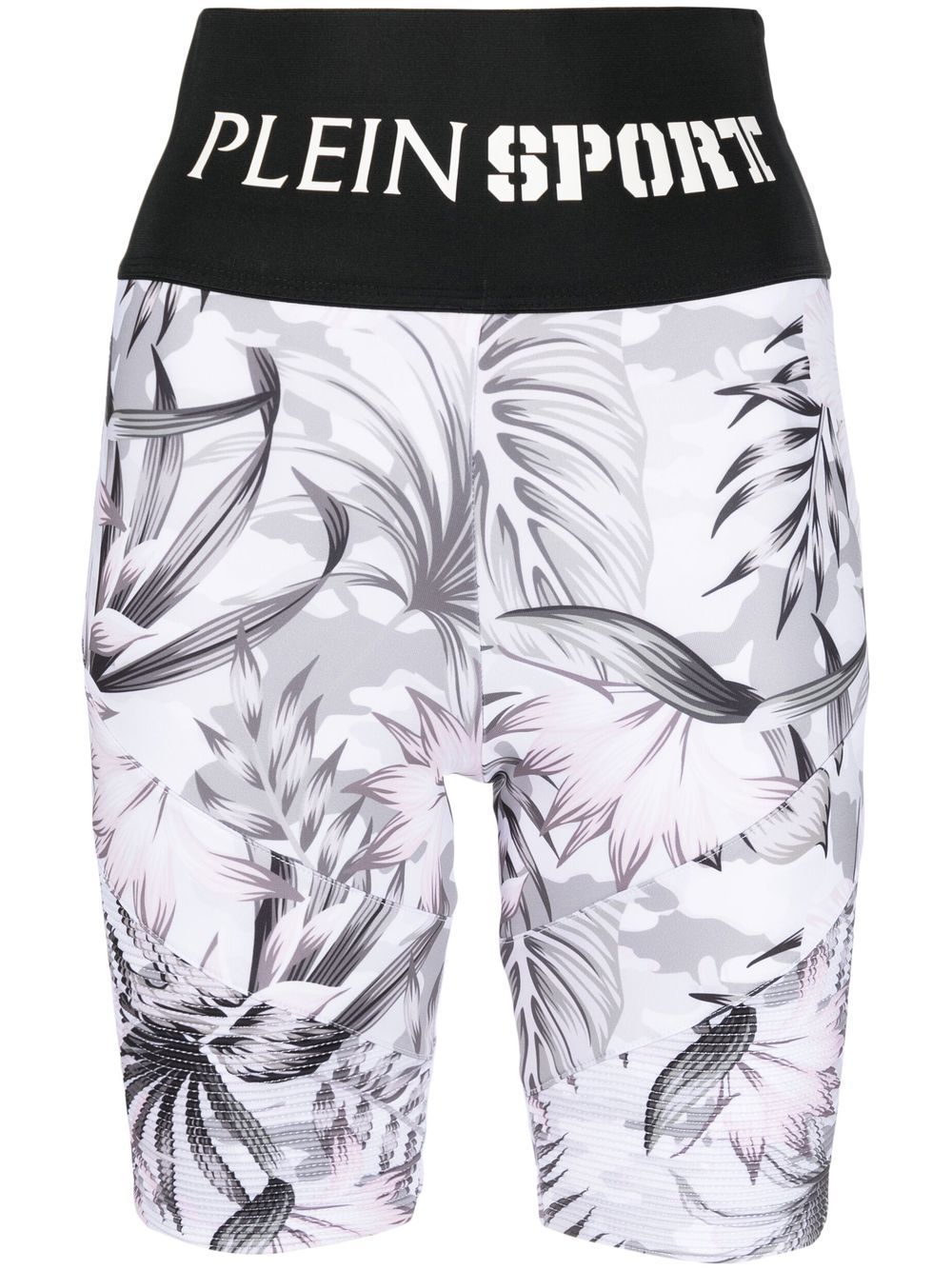 Plein Sport Logo-waistband Floral-print Shorts In White
