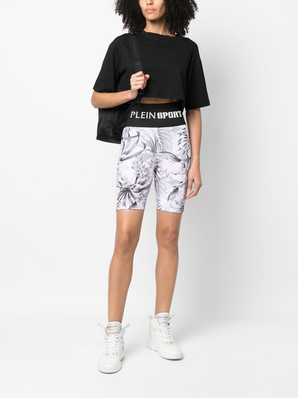 Shop Plein Sport Logo-waistband Floral-print Shorts In White