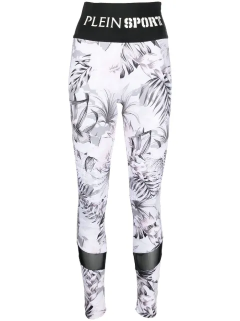 Plein Sport logo-waistband floral-print leggings