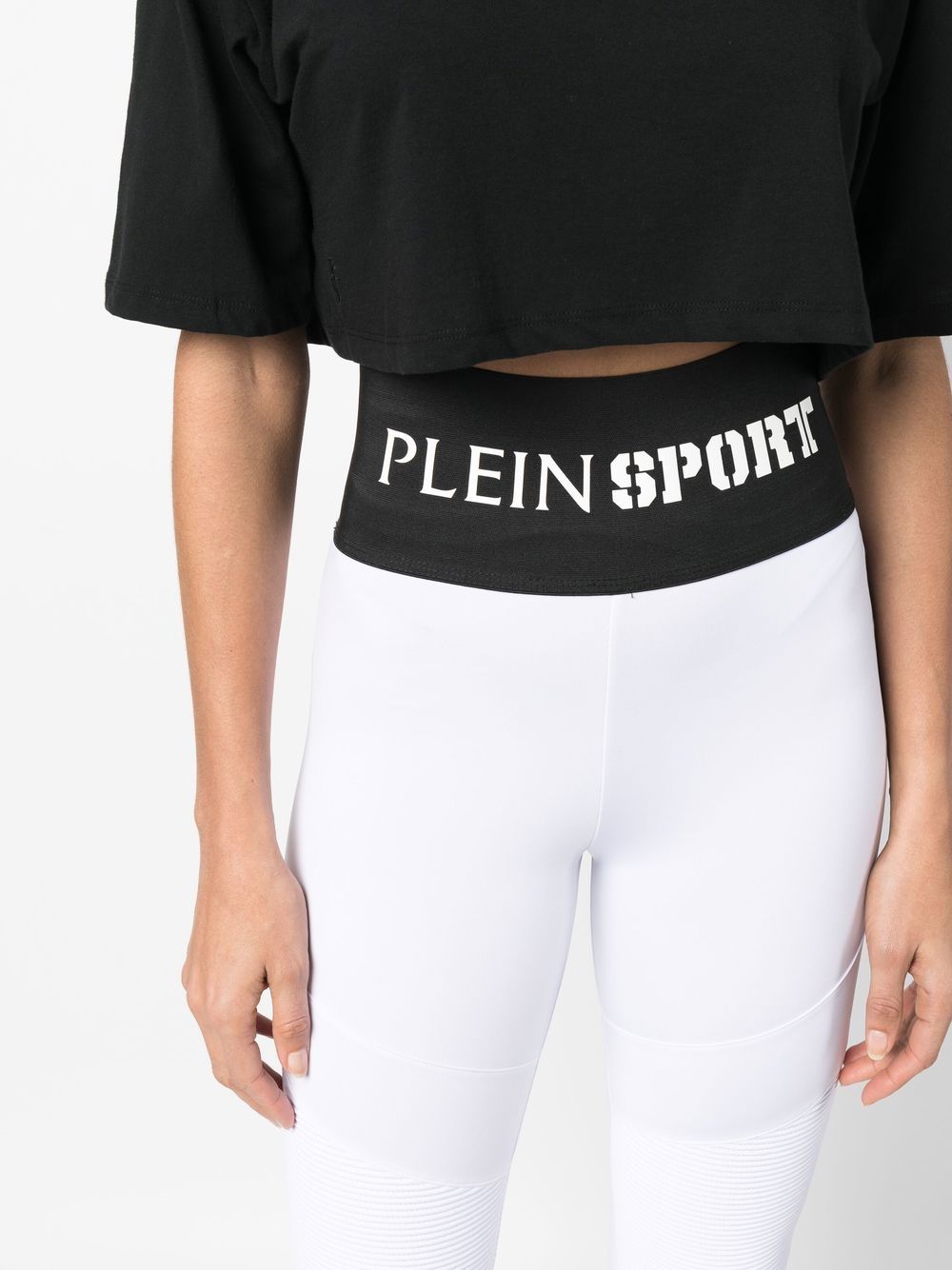Shop Plein Sport Logo-waistband High-waisted Leggings In White