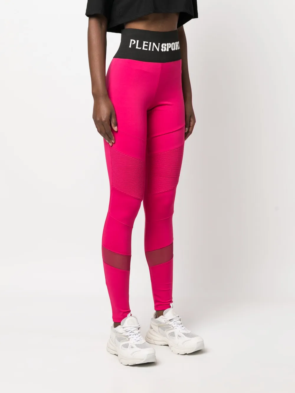 Plein Sport Logo-waistband High-waisted Leggings In Pink