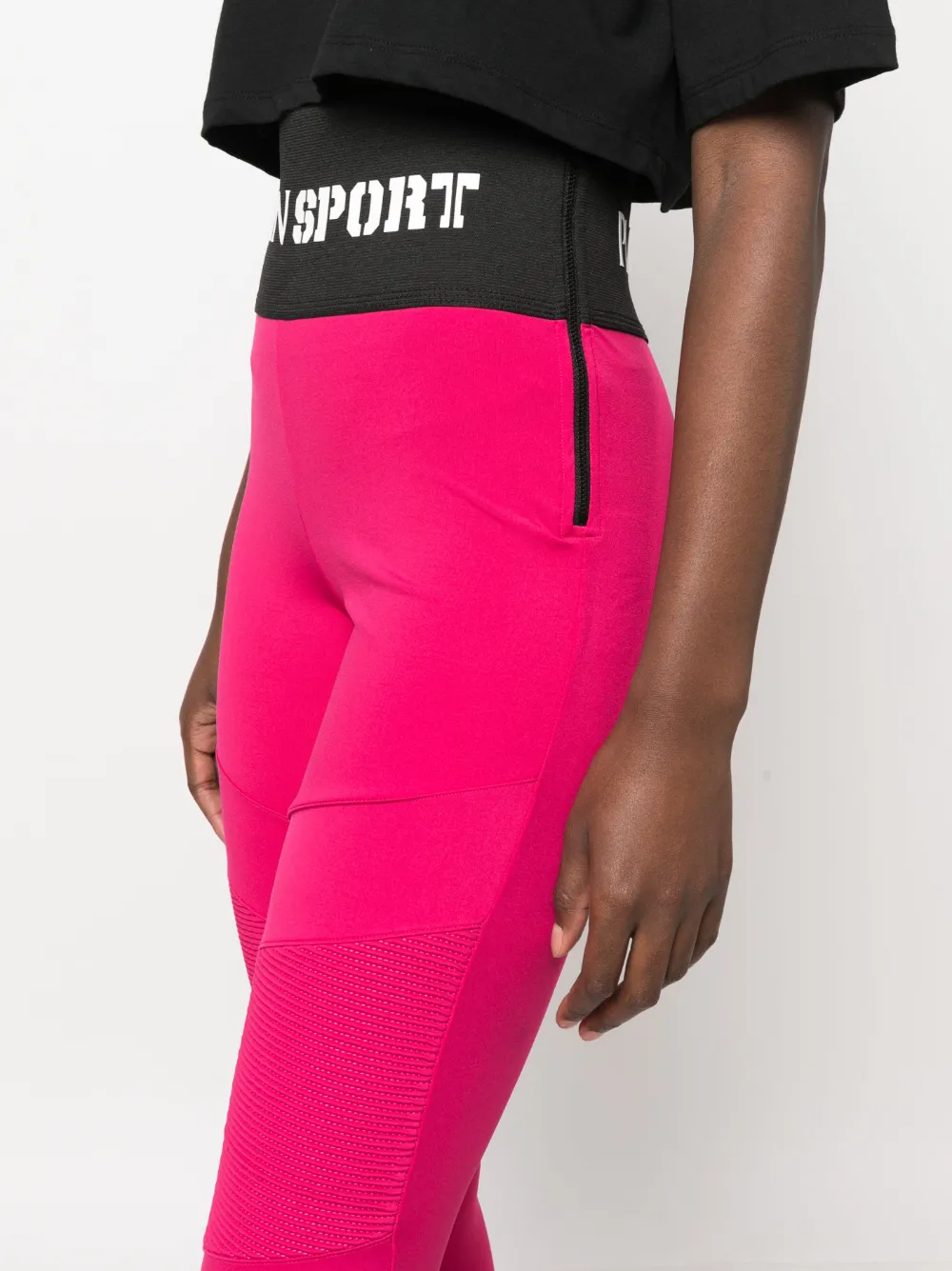 Plein Sport Logo-waistband High-waisted Leggings In Pink