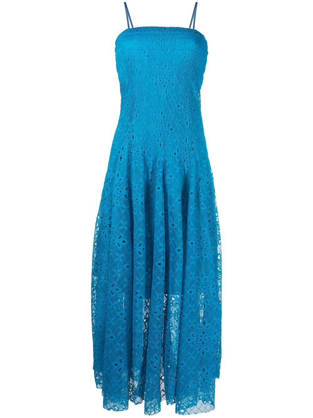 Shop Forte Forte Guipure Lace Midi Dress In Blue