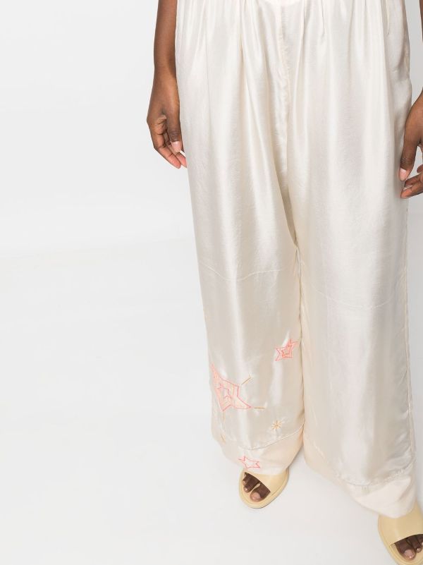 White embroidered palazzo store pants