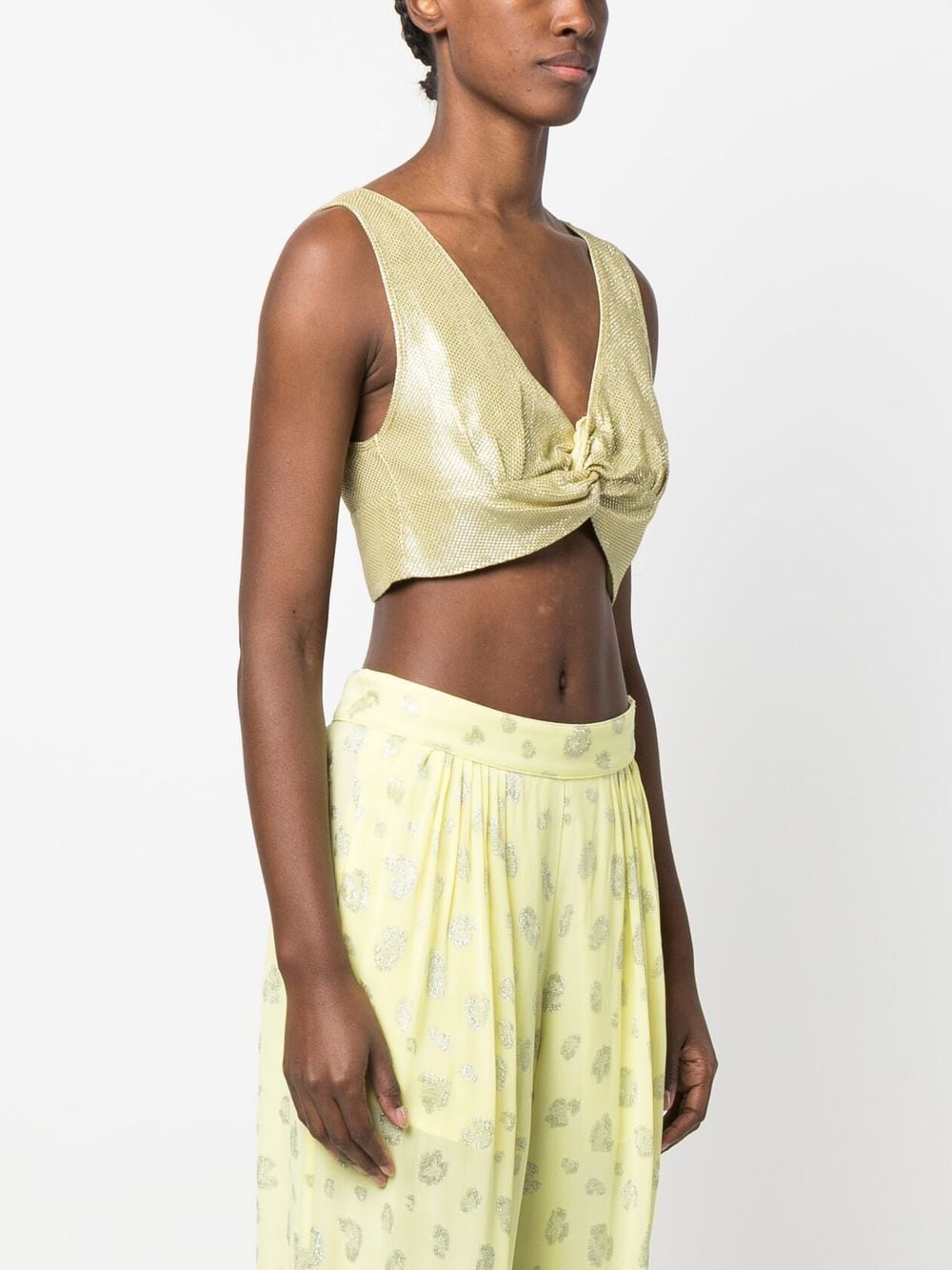 Shop Forte Forte Knotted Shimmer Crop Top In Yellow