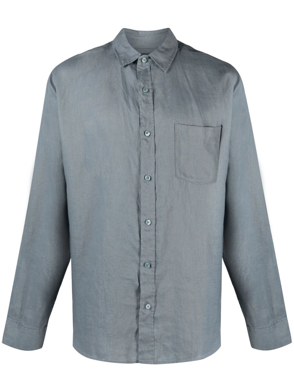 Shop Vince Long-sleeve Linen Shirt In Blue