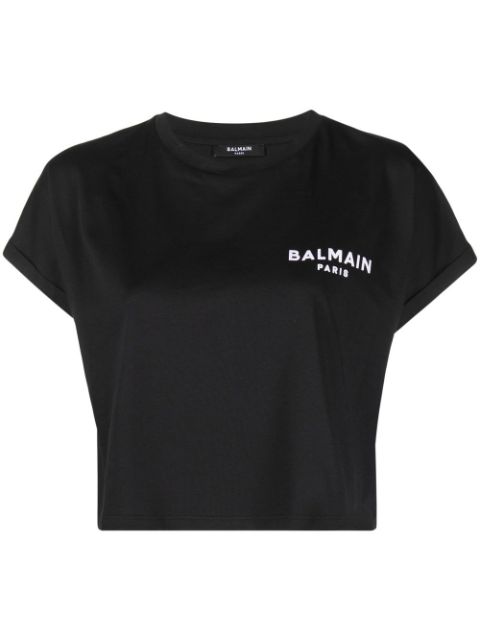 Balmain logo-print cropped T-shirt Women