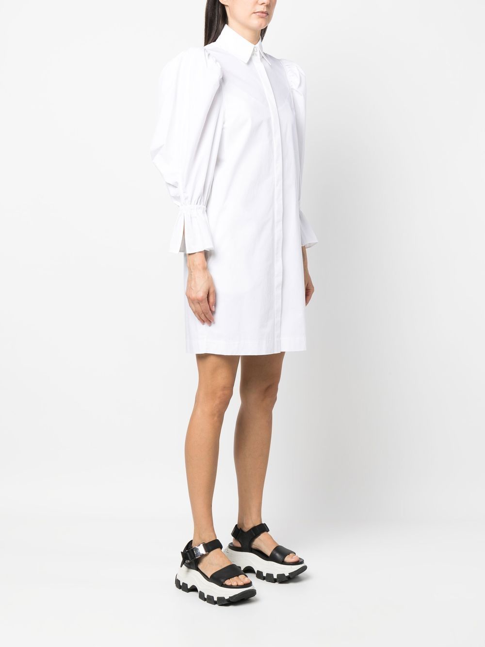 Shop Karl Lagerfeld Puff-sleeve Organic-cotton Shirt Dress In White