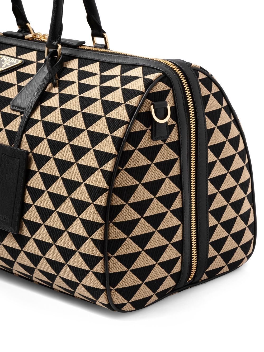 Shop Prada Symbole Embroidered Fabric Travel Bag In Black