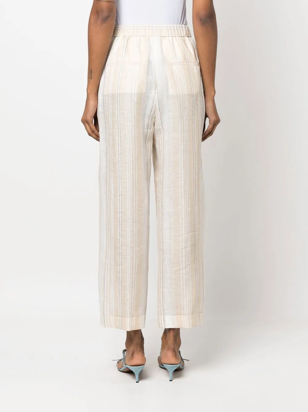 Peserico Side-slit Cropped Stretch Pants In Neutrals