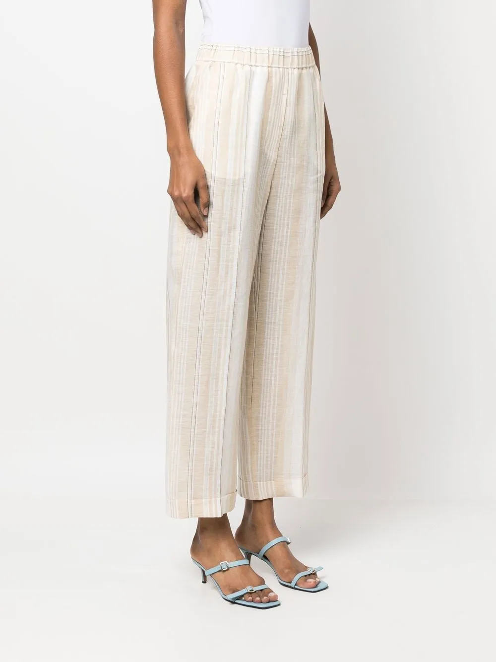 Peserico Side-slit Cropped Stretch Pants In Neutrals