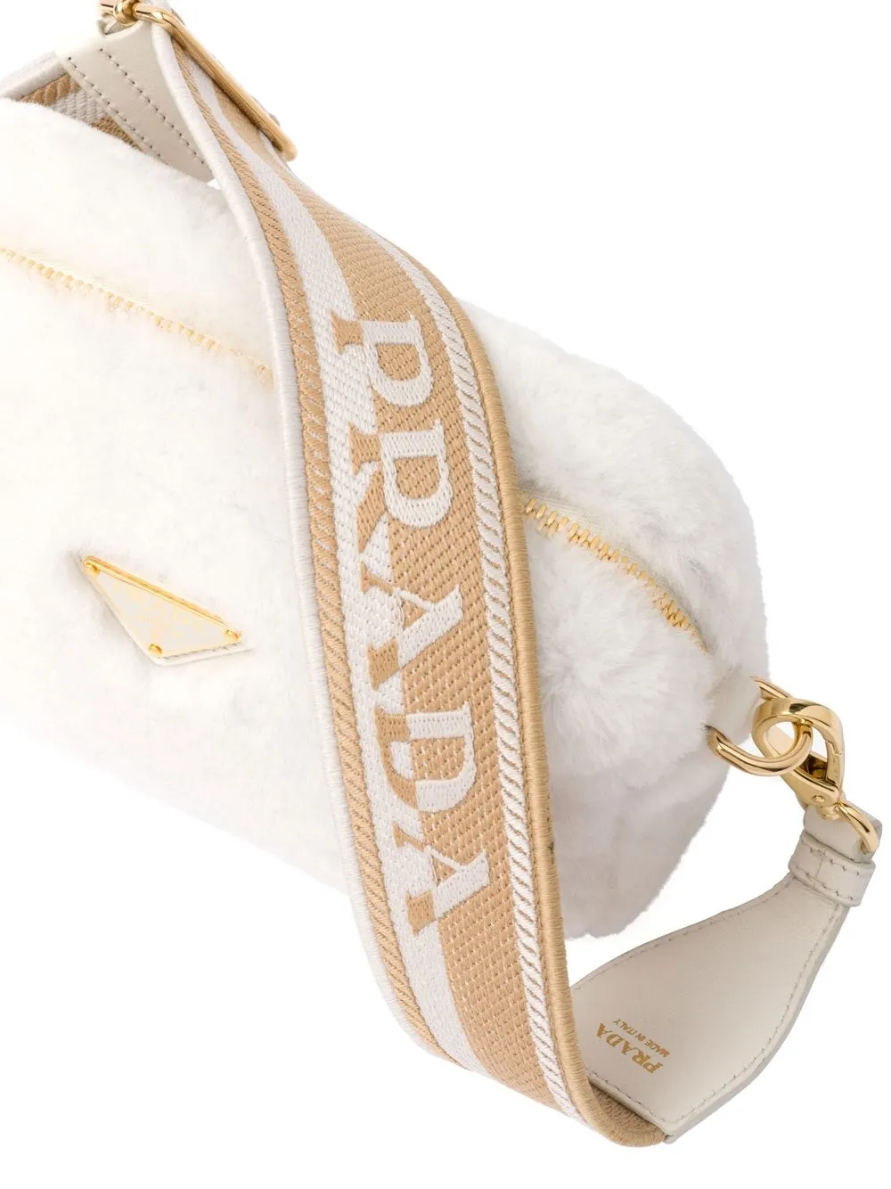 Prada Triangle-plaque Shearling Shoulder Bag In F0009 White