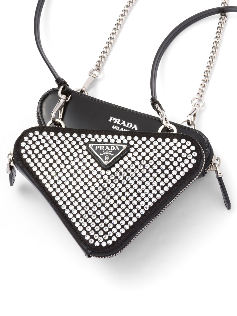 Triangle Embellished Satin Pouch in Silver - Prada