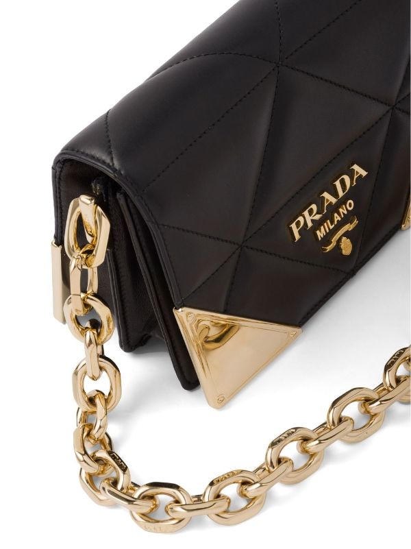 Prada // Black & Gold Saffiano Leather Flip Lock Shoulder Bag