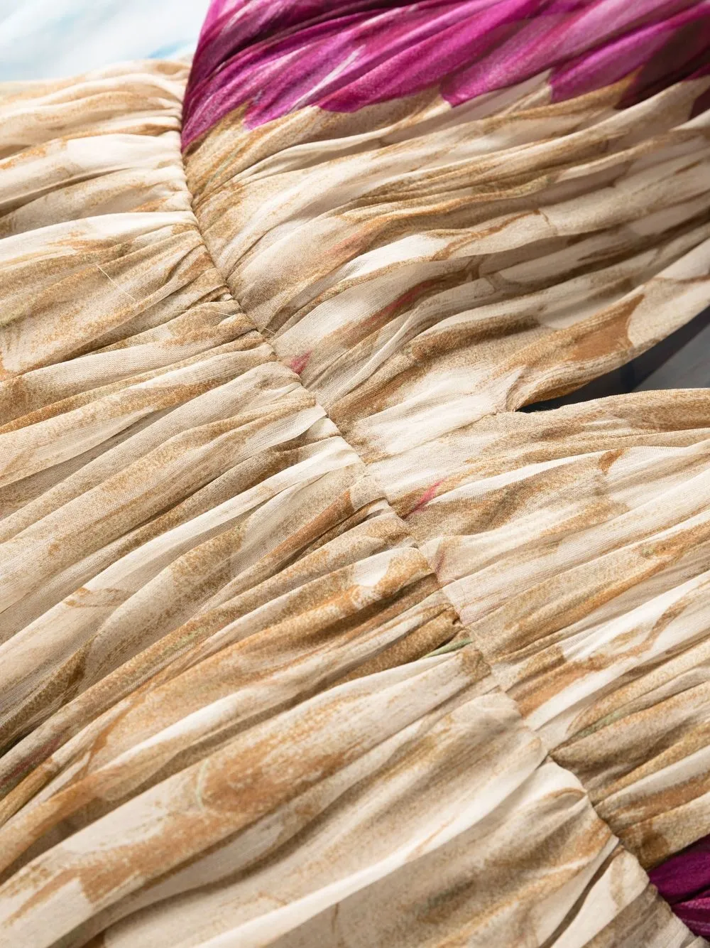 Valentino Multicolor Golden Wings Draped Chiffon Gown In Neutrals