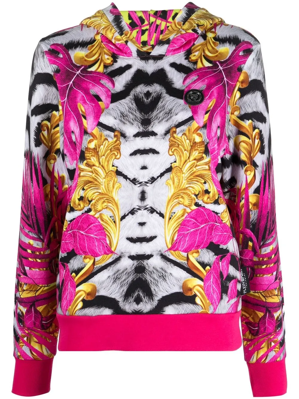 Plein Sport Graphic-print Cotton Hoodie In Pink