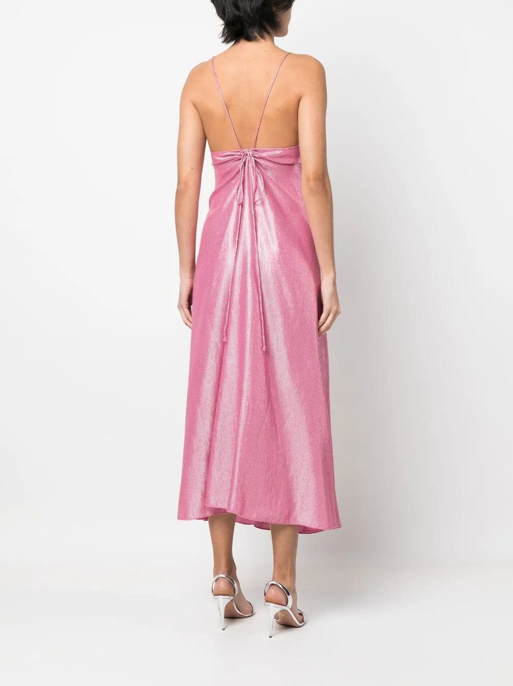 Forte Forte Metallic Plunging V-neck Dress In Pink