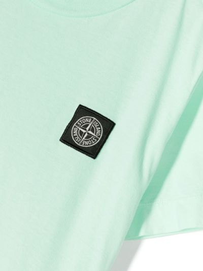 Stone Island Junior logo-patch round-neck T-shirt green | MODES