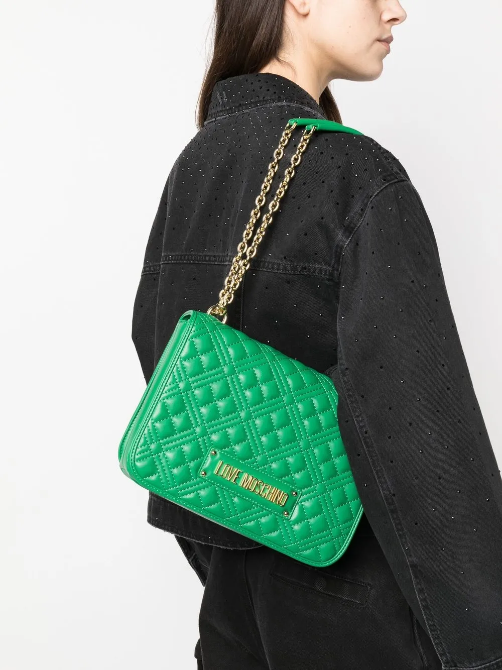 Love Moschino Schoudertas met logoplakkaat - Groen