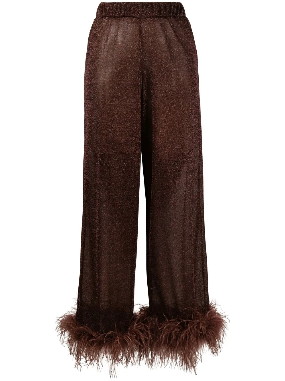 

Oséree Lumière feather-trim wide-leg trousers - Brown