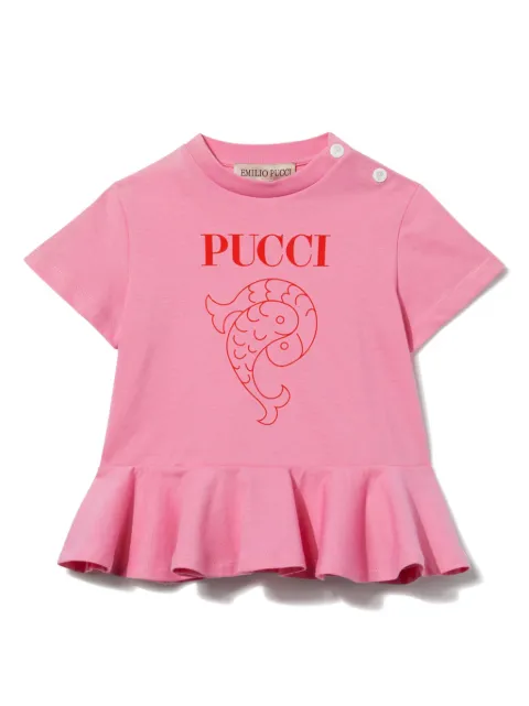 PUCCI Junior vestido manga corta con logo estampado
