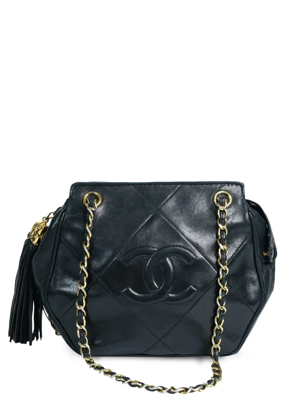 

Chanel Pre-Owned 1989-1991 CC tassel diamond-quilted shoulder bag - Black