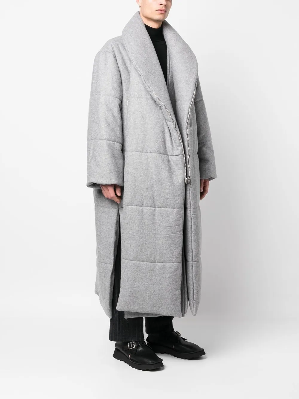 Hed Mayner Wool Long Padded Coat In Grey