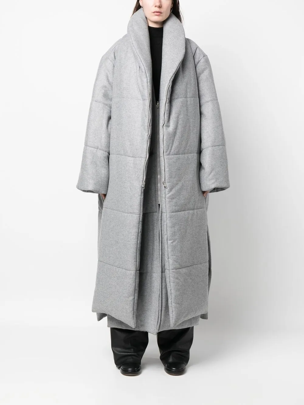 Hed Mayner Wool Long Padded Coat In Grey