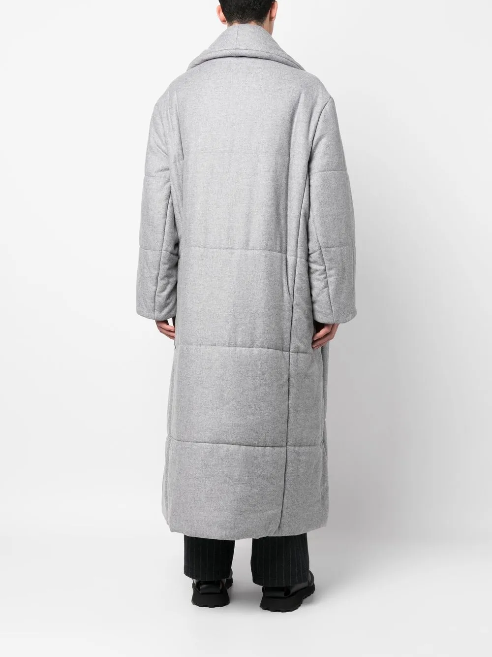Hed Mayner Wool Long Padded Coat In Grey