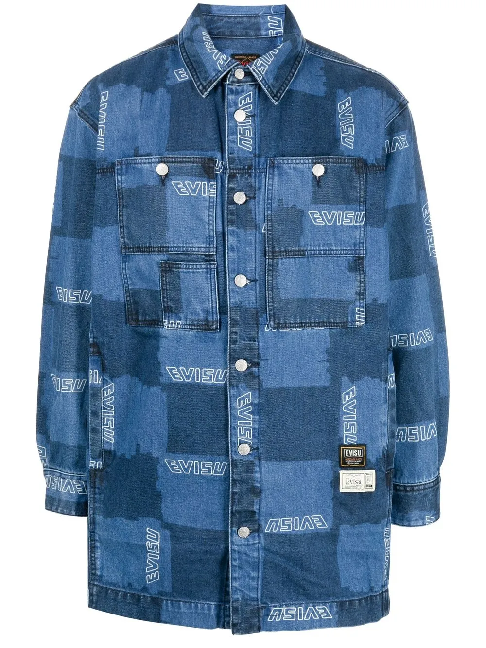 

EVISU patchwork logo-print denim jacket - Blue