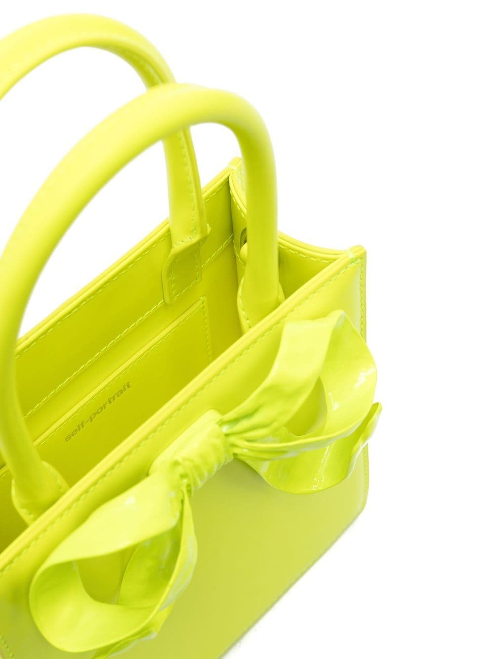 Shop Self-portrait Bow Mini Leather Tote Bag In Yellow