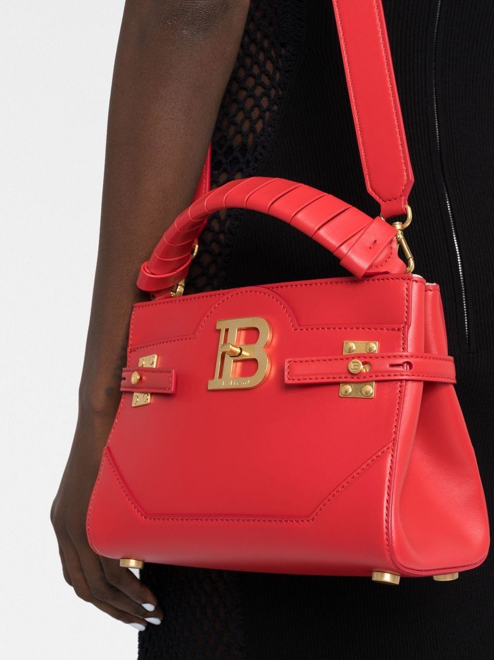 Balmain BBuzz 22 Monogram-Embossed Suede Top-Handle Bag