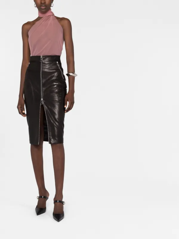 KHAITE Quincy zip up Leather Midi Skirt Farfetch