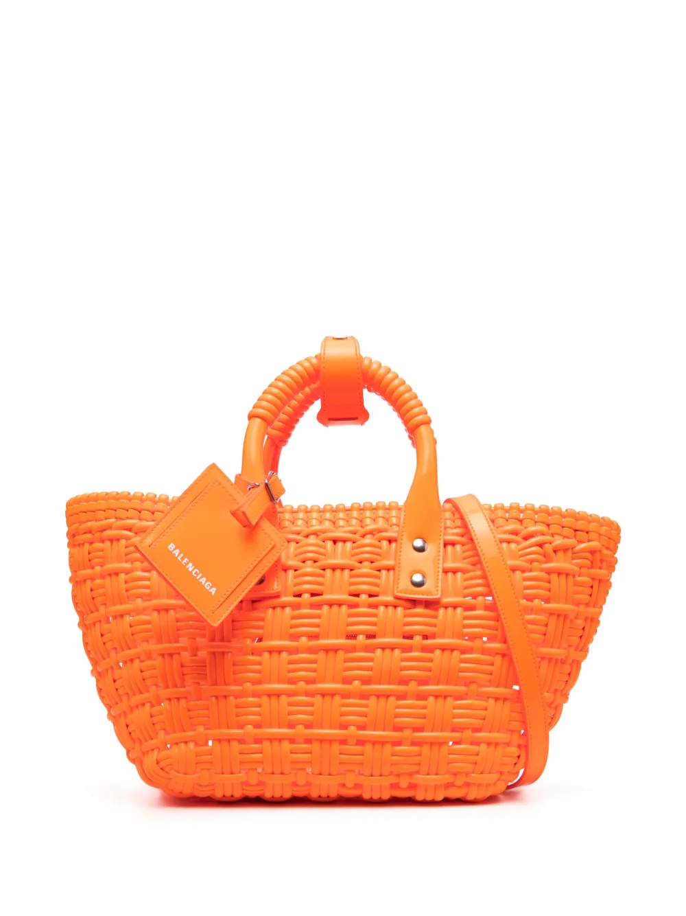 Balenciaga Bistro Woven Faux Patent-leather Tote In Orange