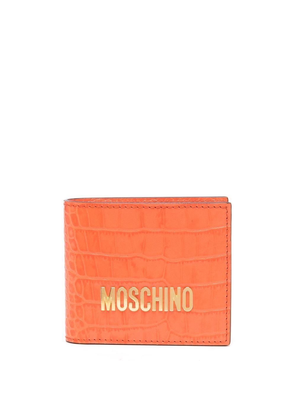 Shop Moschino Leather Logo-lettering Wallet In Orange