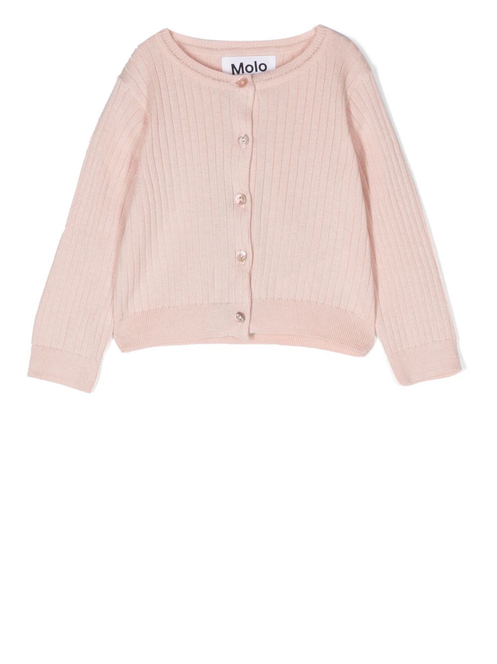 Molo Babies' Rib-knit Organic Cotton Cardigan In Rosa