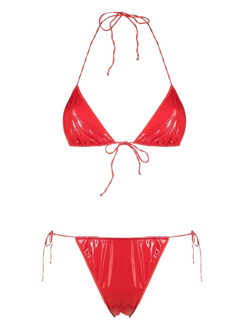 

Oséree bikini con acabado de charol y cuello halter - Rojo