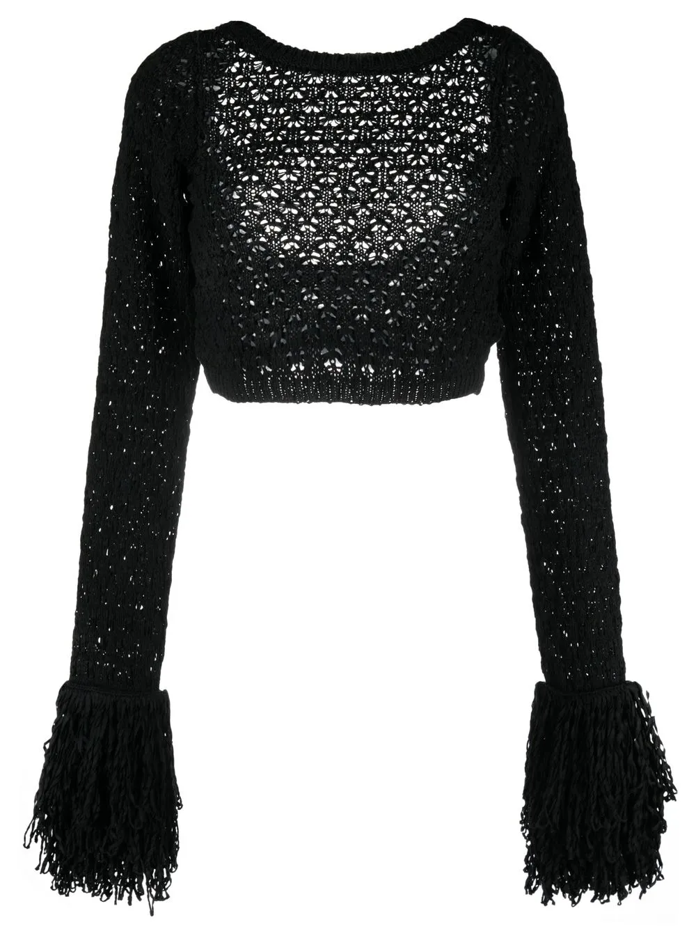 Rotate Birger Christensen Open-back Fringed Crop Top In Black