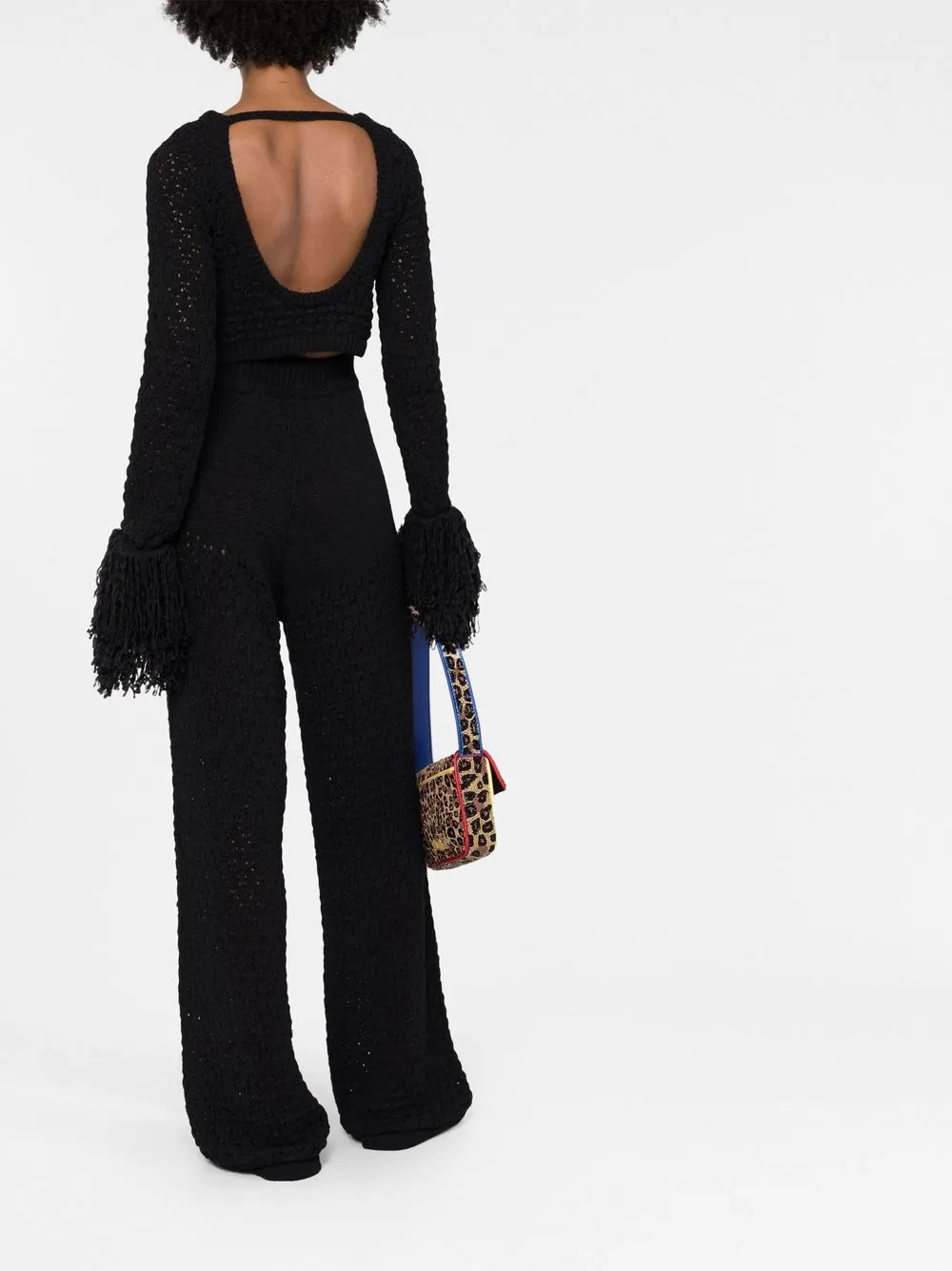 Rotate Birger Christensen Open-back Fringed Crop Top In Black