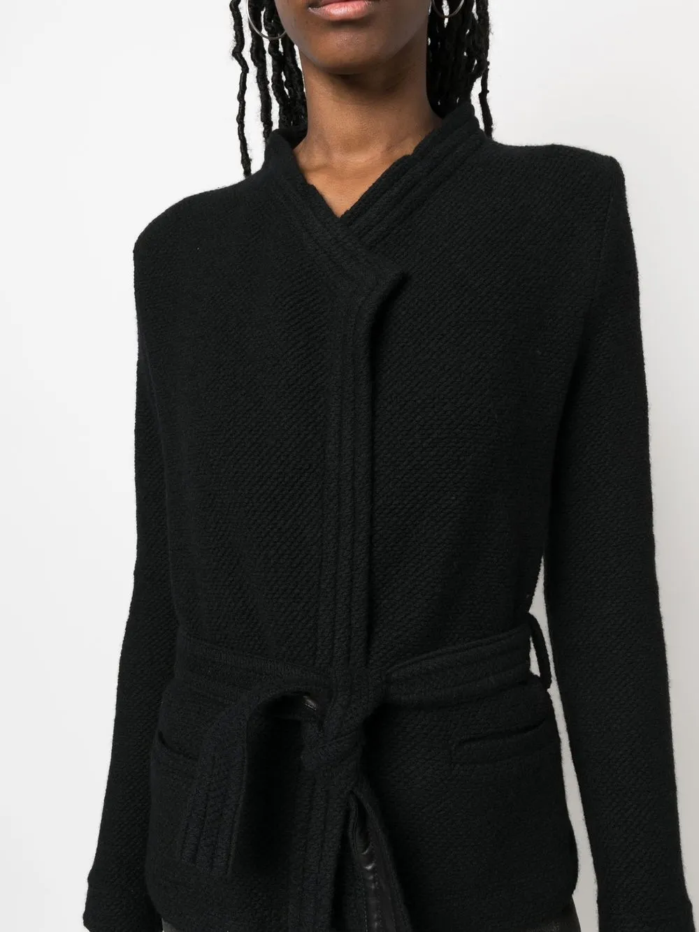 Shop Iro Embossed-finish Belted Jacket In Black