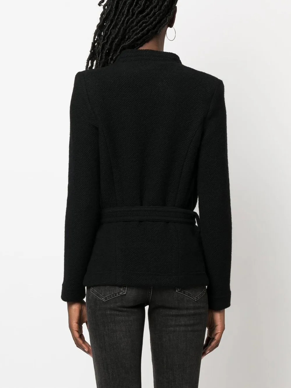 Shop Iro Embossed-finish Belted Jacket In Black