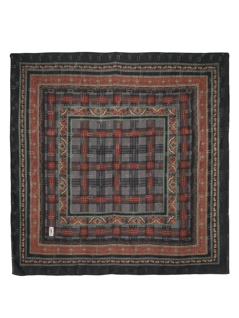 

Yves Saint Laurent Pre-Owned checkered striped silk scarf - Grey