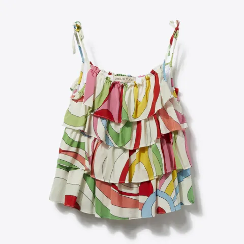 Marmo-Print Ruffled Top