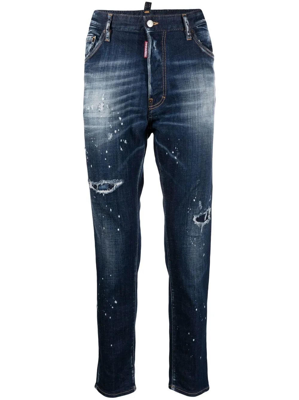 Shop Dsquared2 Paint-splatter Ripped Skinny Jeans In Blue