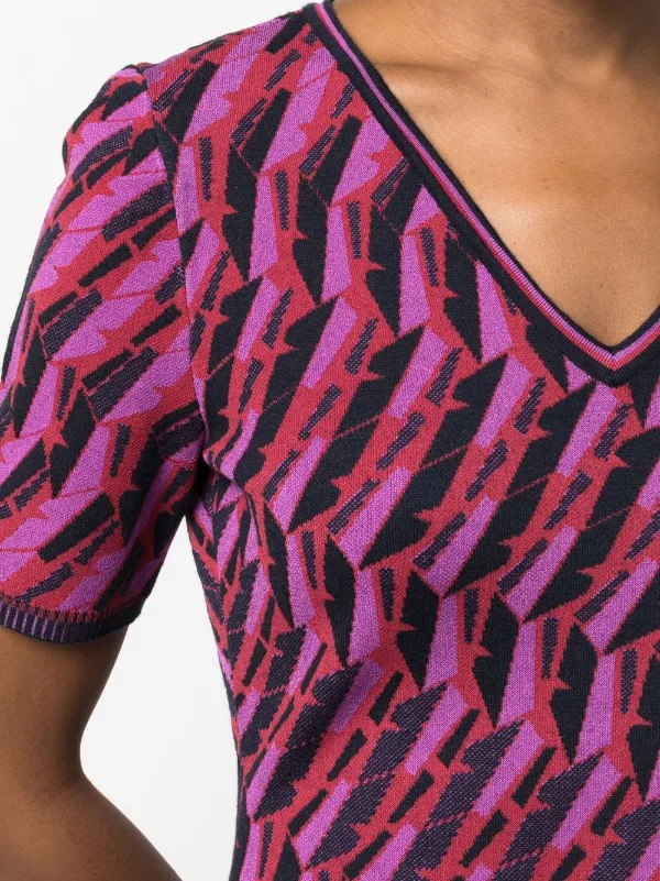 dvf knit dress Diane Von Furstenberg zig-zag intarsia-knit | Purple Striped sweater