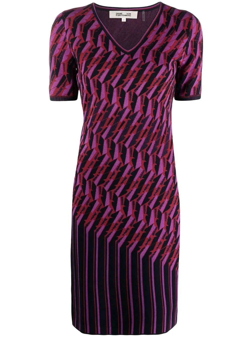 Diane Von Furstenberg Zig-zag Intarsia-knit Dress In Purple