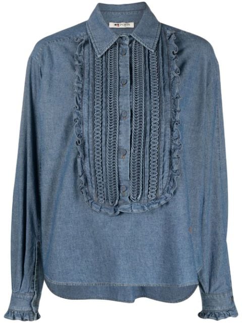 Ports 1961 pleated long-sleeve denim shirt