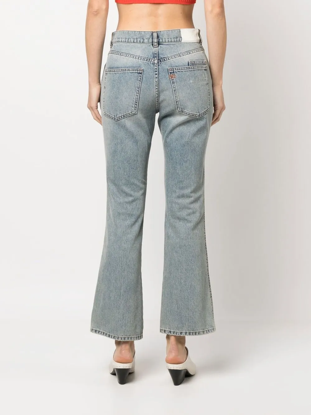 Shop Ports 1961 Stonewash Flared Cropped Jeans In Blau